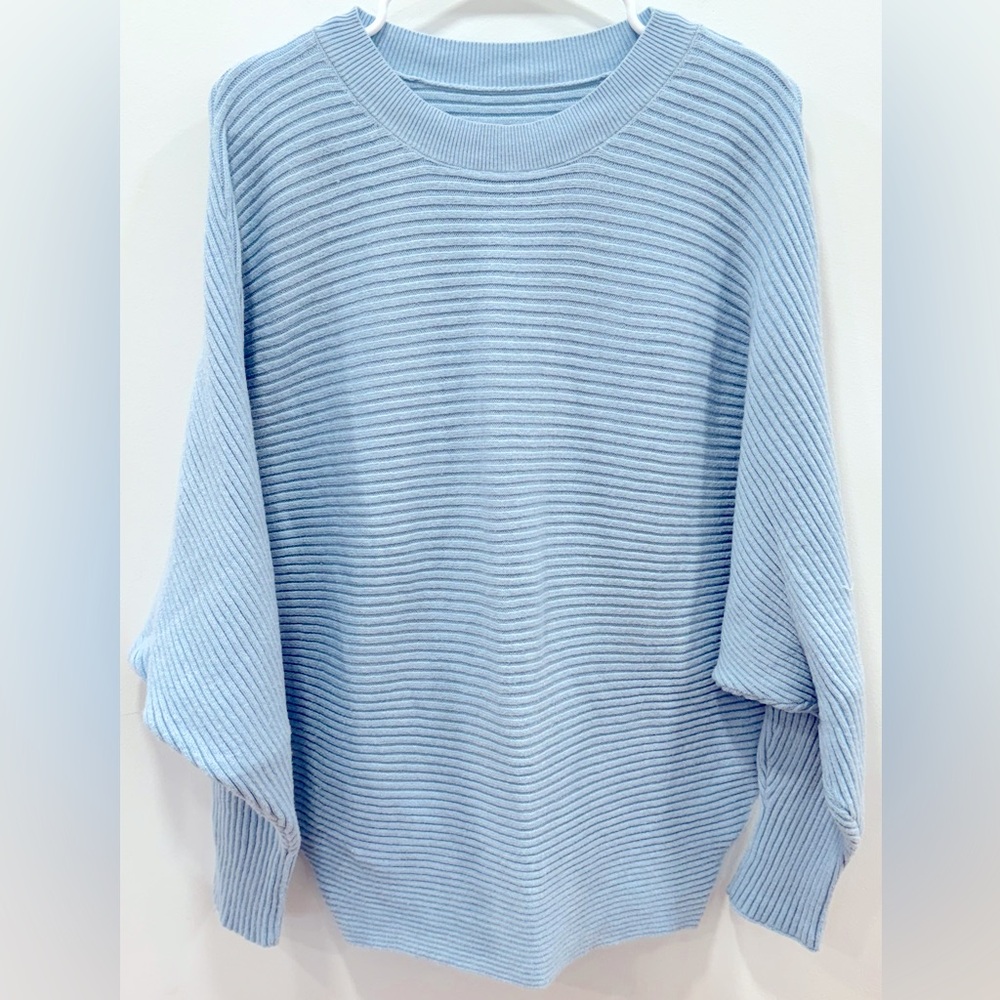 Oversized Crewneck Sweater Batwing Puff Long Sleeve Cable Slouchy Pullover